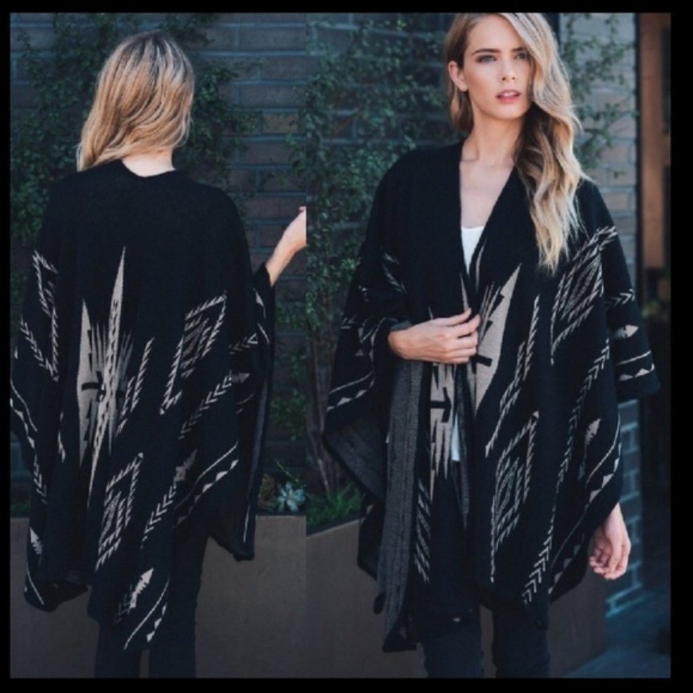 Aztec Knit Poncho Jacket